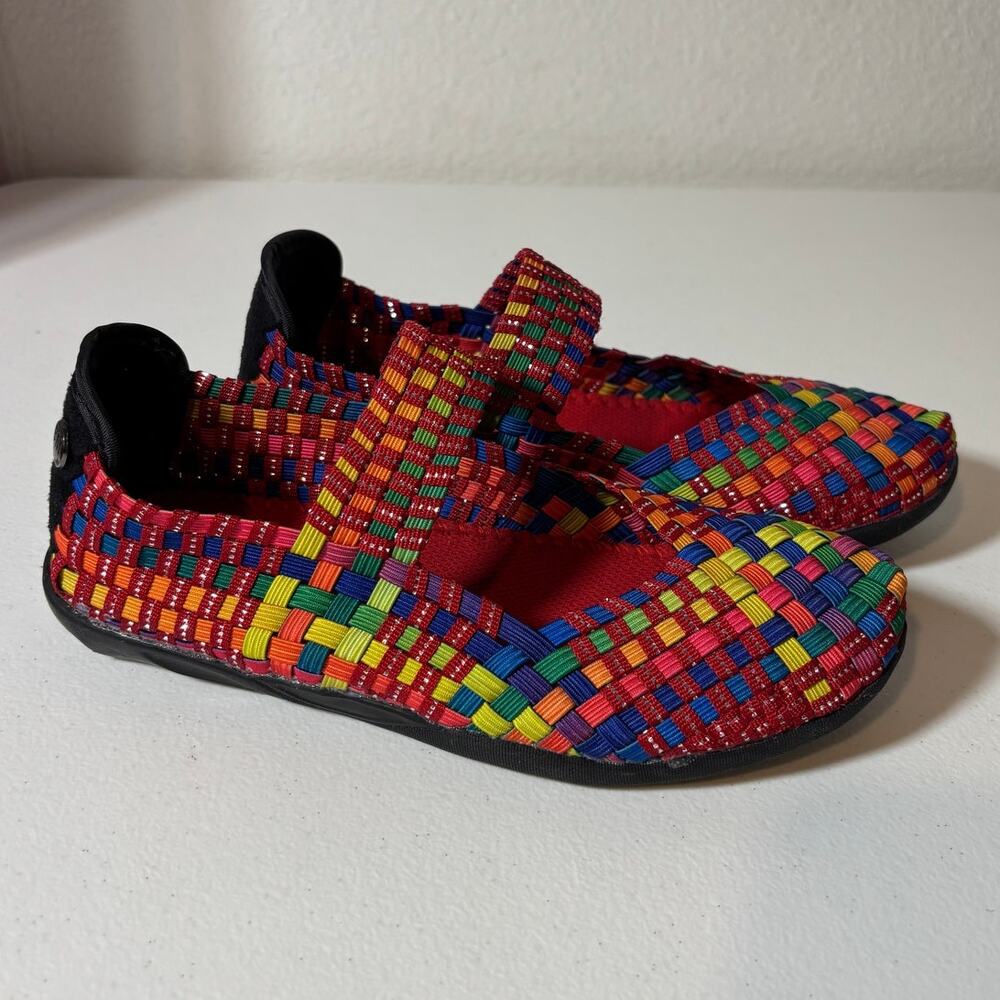 Bernie Mev Girls Size 3 (EU 34) Cuddly K Mary Jane Woven Colorful Slip-On Flats